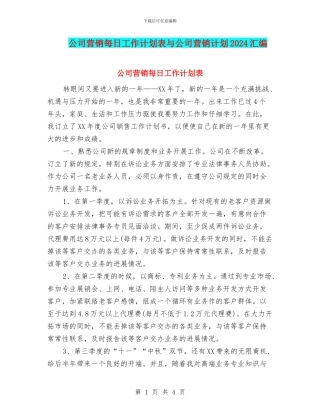 公司营销每日工作计划表与公司营销计划2024汇编
