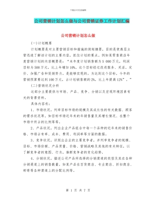 公司营销计划怎么做与公司营销证券工作计划汇编