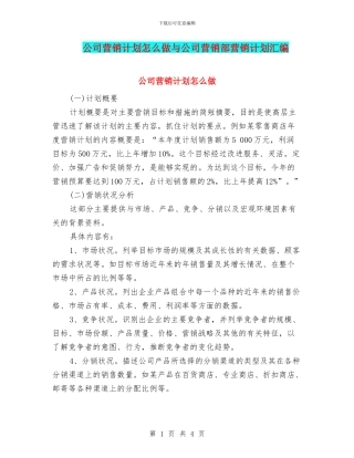 公司营销计划怎么做与公司营销部营销计划汇编