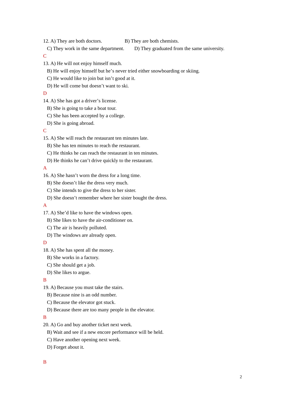 六级短对话听力练习2_第2页