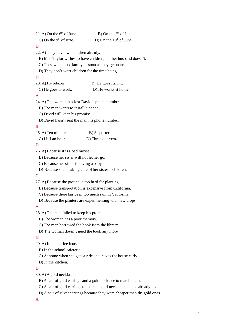 六级短对话听力练习2_第3页