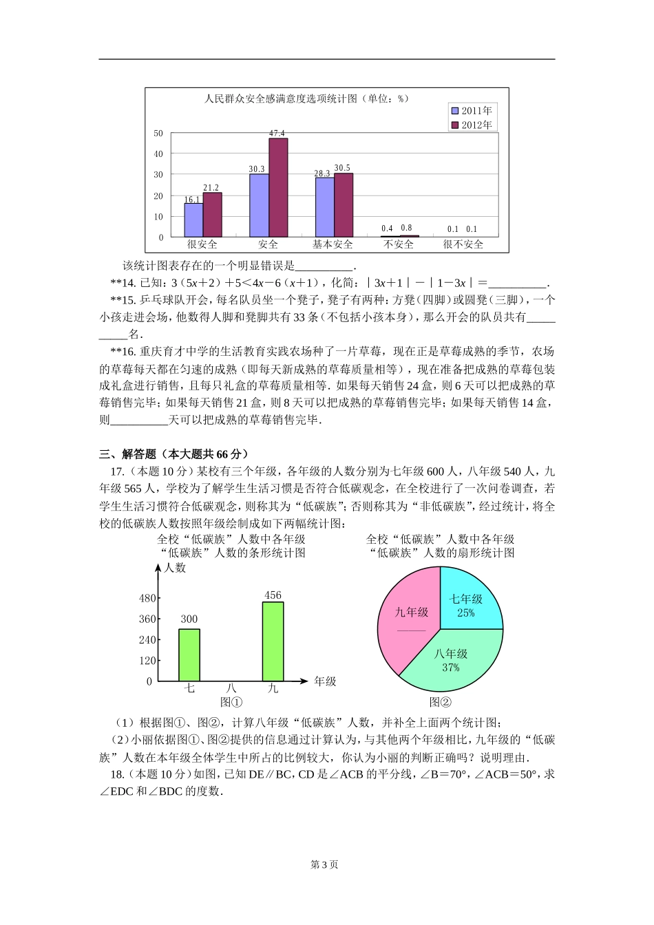 初一数学人教新课标版(最新版)下学期期末试卷_第3页