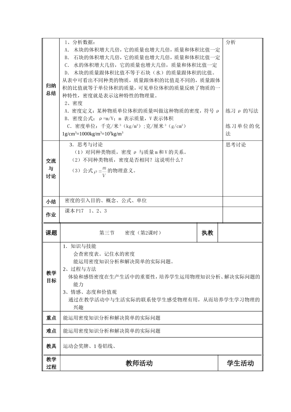 沪科版物理密度教学设计_第3页