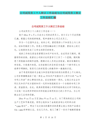 公司试用员工个人转正工作总结与公司试用员工转正工作总结汇编