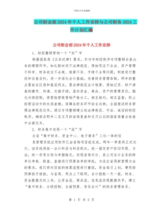 公司财会部2024年个人工作安排与公司财务2024工作计划汇编