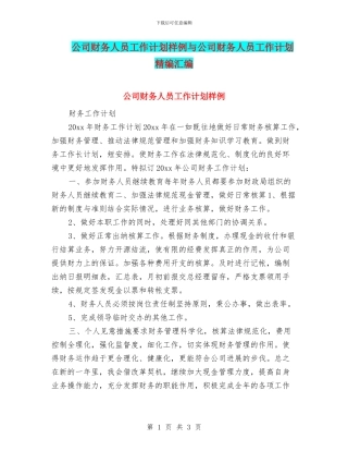 公司财务人员工作计划样例与公司财务人员工作计划精编汇编