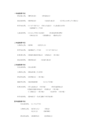 小学各年级推荐书目