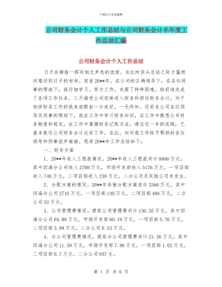 公司财务会计个人工作总结与公司财务会计半年度工作总结汇编