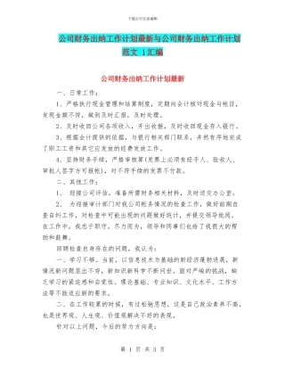 公司财务出纳工作计划最新与公司财务出纳工作计划范文