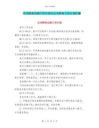 公司财务出纳工作计划与公司财务工作计划汇编