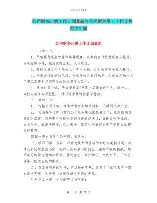 公司财务出纳工作计划最新与公司财务员工工作计划范文汇编