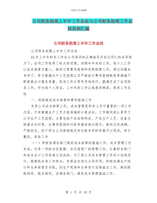 公司财务助理上半年工作总结与公司财务助理工作总结范例汇编