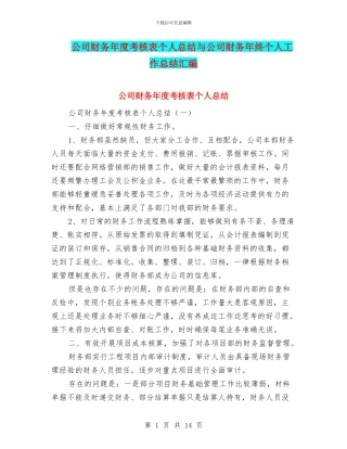 公司财务年度考核表个人总结与公司财务年终个人工作总结汇编