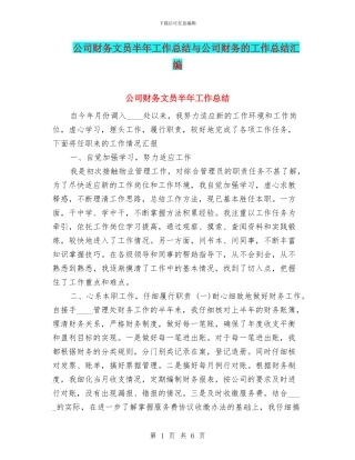 公司财务文员半年工作总结与公司财务的工作总结汇编