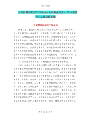 公司财务科年终工作总结与公司财务负责人2024年度个人工作总结汇编