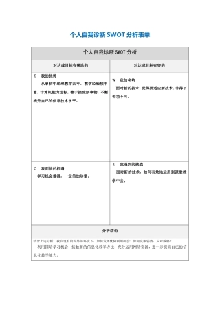 个人自我诊断SWOT分析表单程杨莒