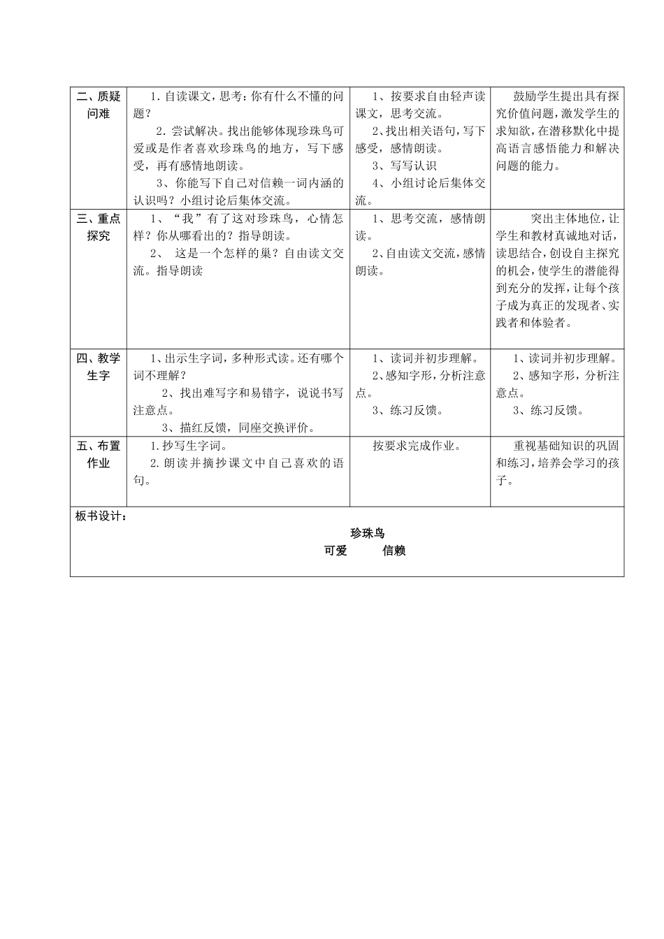 4上21《珍珠鸟》第一课时课案_第2页
