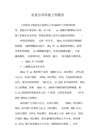 企业公司年工作报告