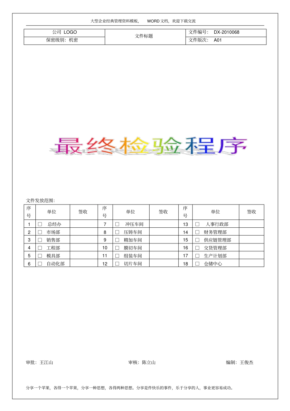 企业公司管理制度、程序文件编写标准模板范文6_第1页