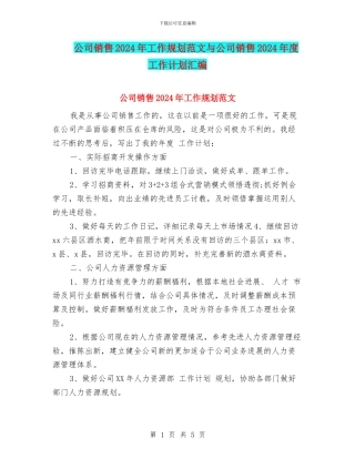 公司销售2024年工作规划范文与公司销售2024年度工作计划汇编