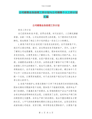 公司销售业务助理工作计划与公司销售个人工作计划汇编