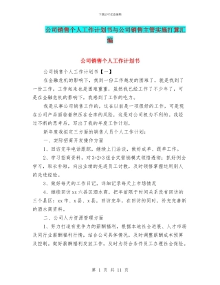 公司销售个人工作计划书与公司销售主管实施打算汇编