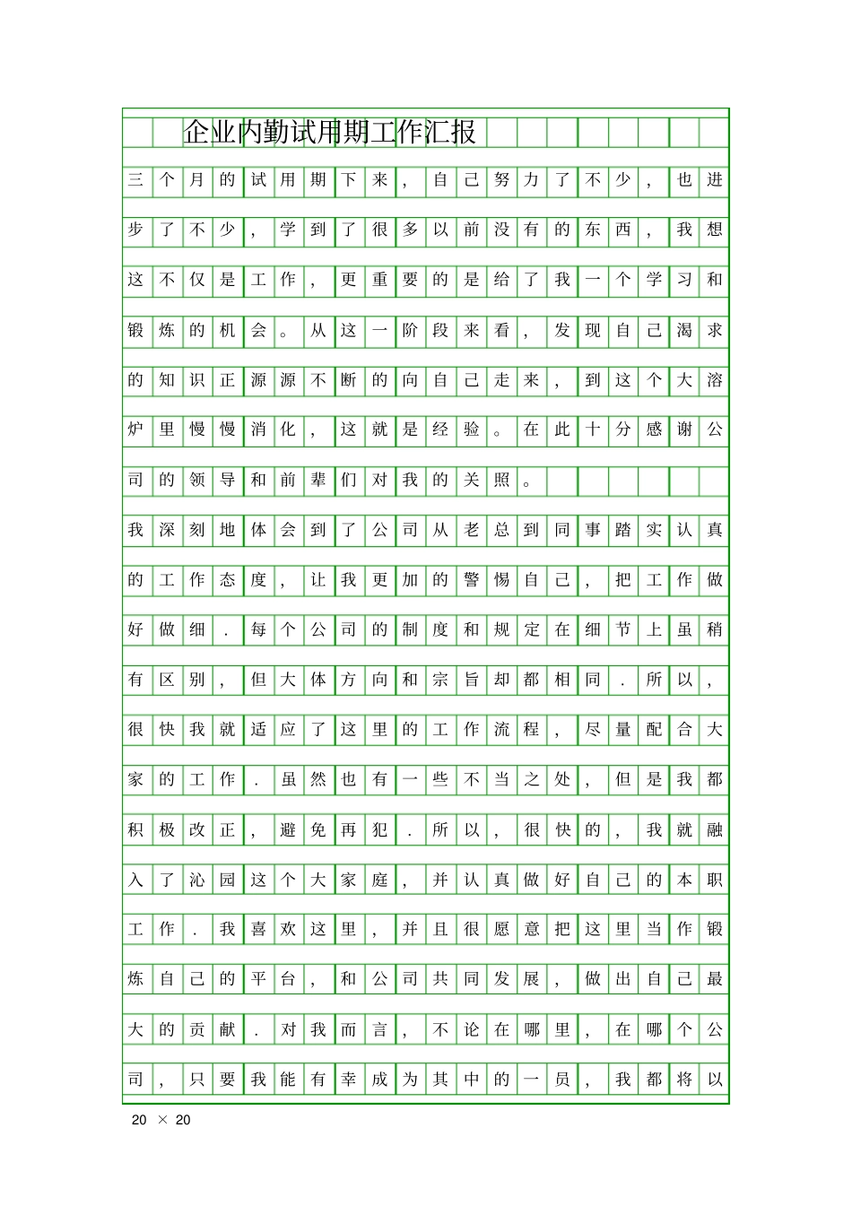 企业内勤试用期工作汇报精品工作报告_第1页