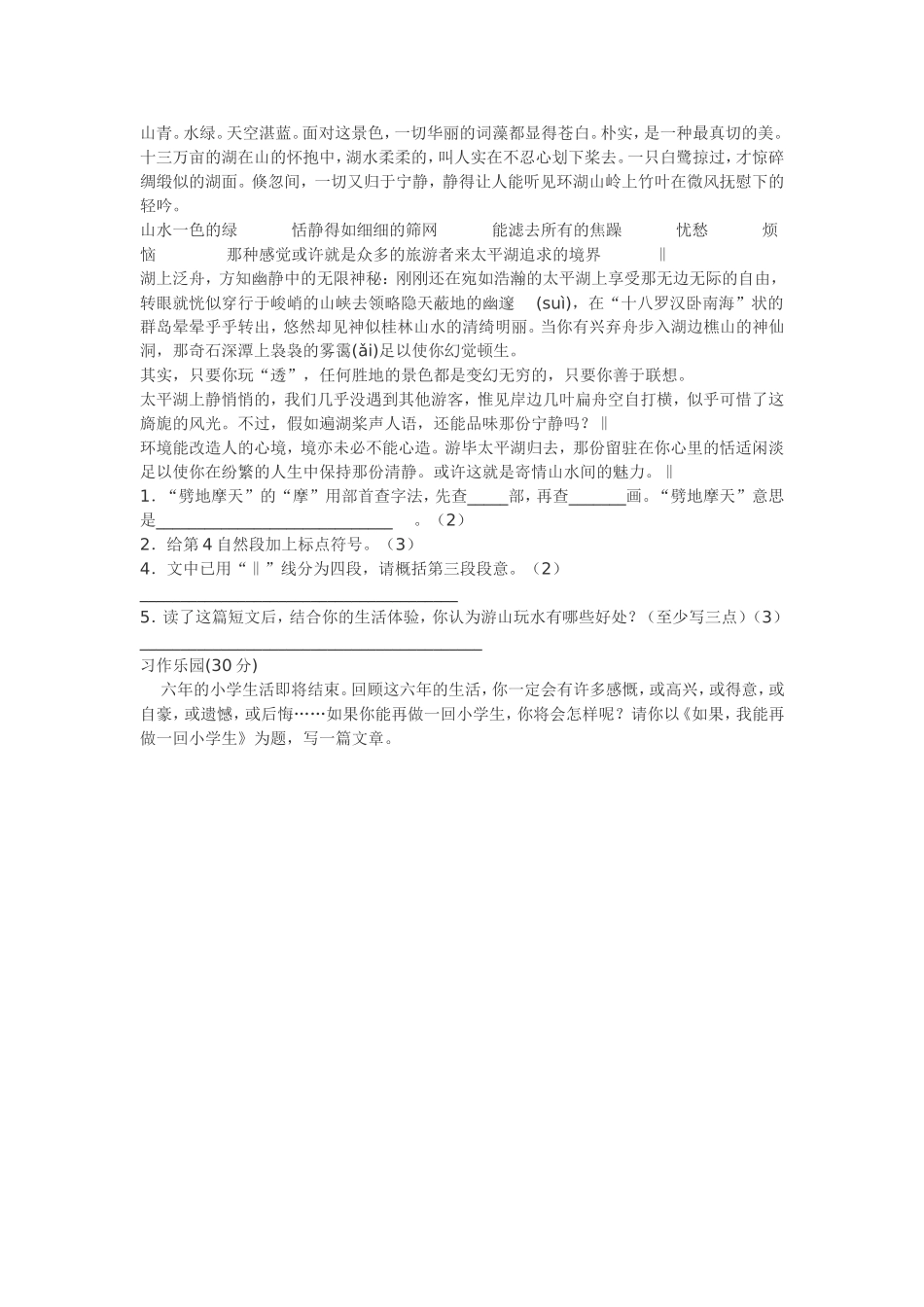 人教版小学语文六年级总复习模拟试题_第3页