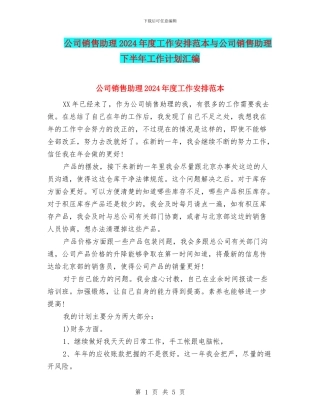 公司销售助理2024年度工作安排范本与公司销售助理下半年工作计划汇编