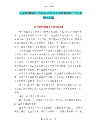 公司销售助理工作计划2024与公司销售助理工作计划例文汇编