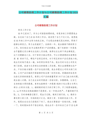 公司销售助理工作计划与公司销售助理工作计划2024汇编