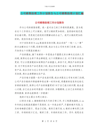 公司销售助理工作计划报告与公司销售助理计划汇编