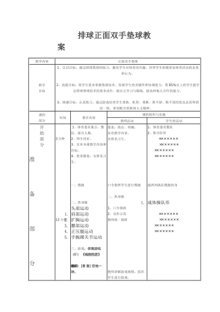 排球正面双手垫球教案