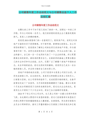 公司销售年度工作总结范文与公司销售总监个人工作总结汇编