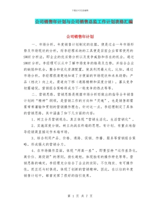公司销售年计划与公司销售总监工作计划表格汇编