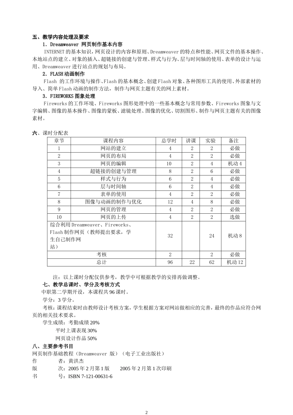 Dreamweaver教学大纲_第2页