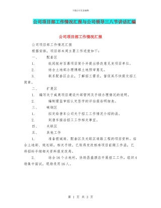 公司项目部工作情况汇报与公司领导三八节讲话汇编