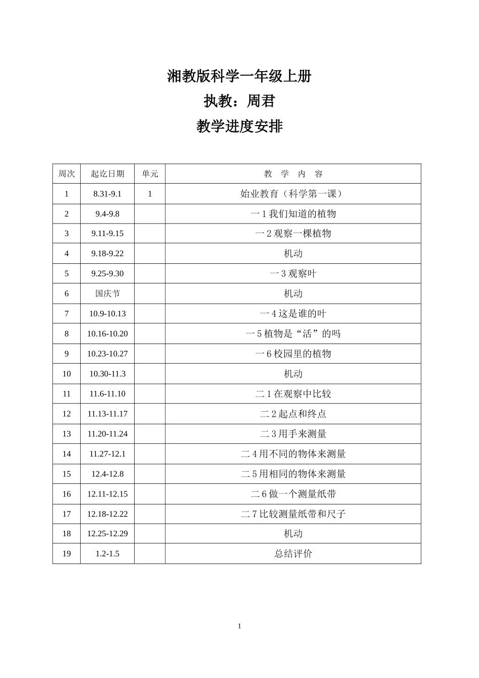 湘教板一年级上科学-植物-教案_第1页