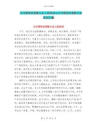 公司领导在表彰大会上的讲话与公司领导在表彰大会发言汇编