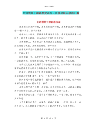 公司领导干部新春贺词与公司领导新年致辞汇编