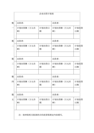 企业出资计划表