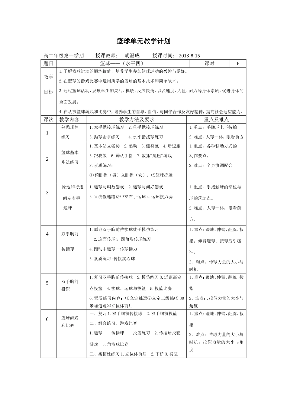 篮球单元教学计1_第1页