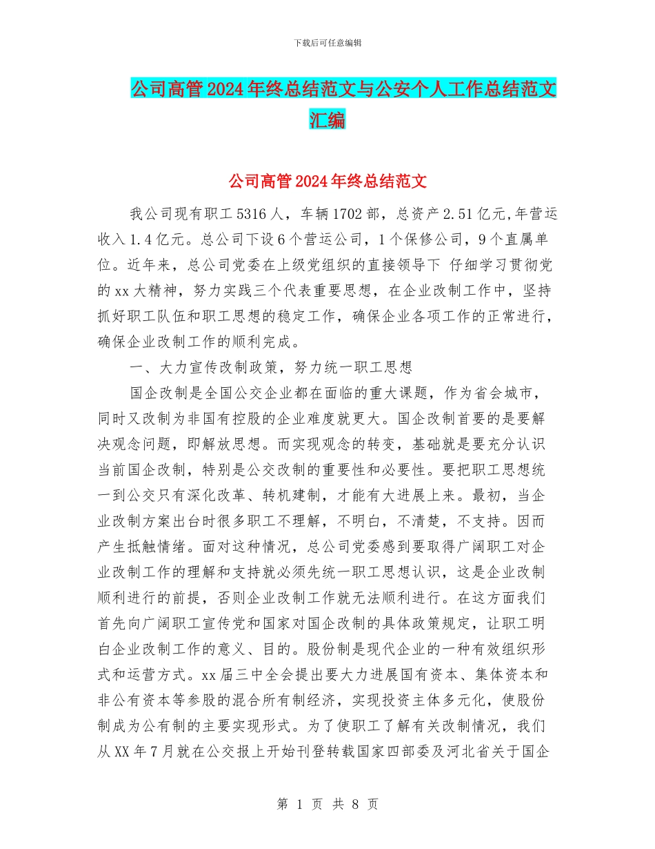 公司高管2024年终总结范文与公安个人工作总结范文汇编_第1页