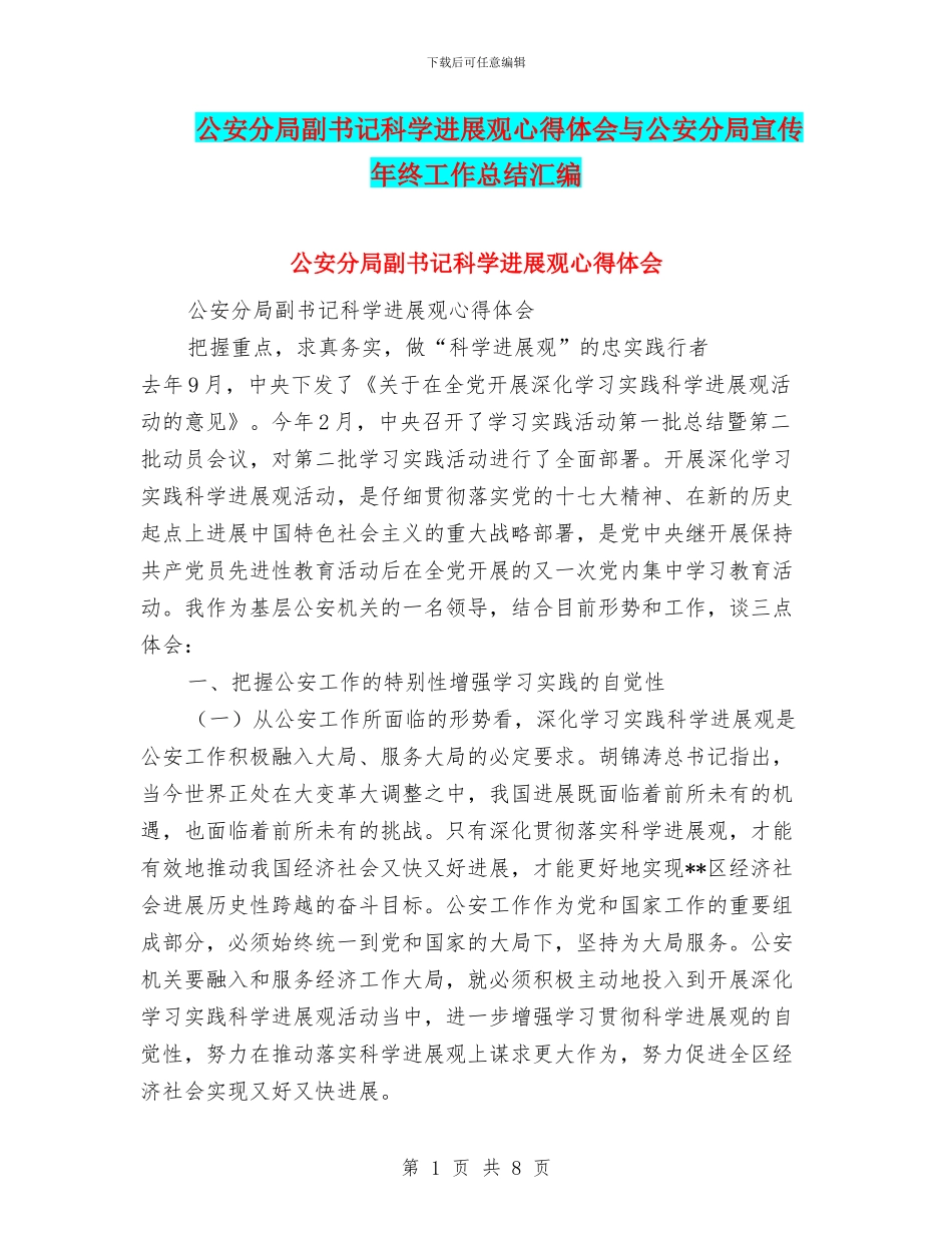 公安分局副书记科学发展观心得体会与公安分局宣传年终工作总结汇编_第1页
