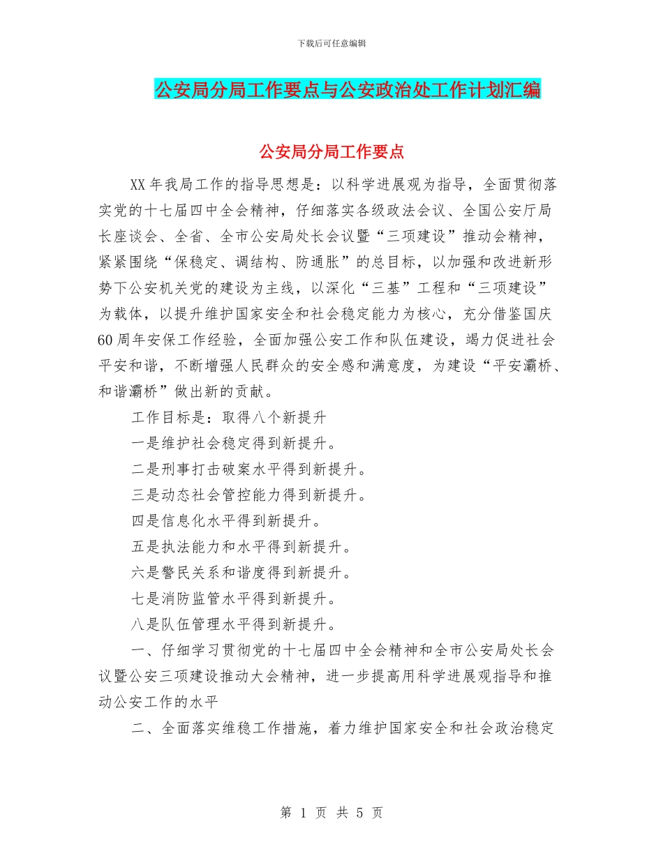 公安局分局工作要点与公安政治处工作计划汇编_第1页