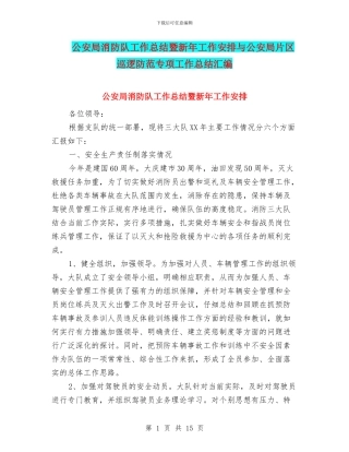 公安局消防队工作总结暨新年工作安排与公安局片区巡逻防范专项工作总结汇编