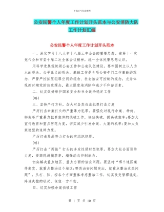 公安民警个人年度工作计划开头范本与公安消防大队工作计划汇编