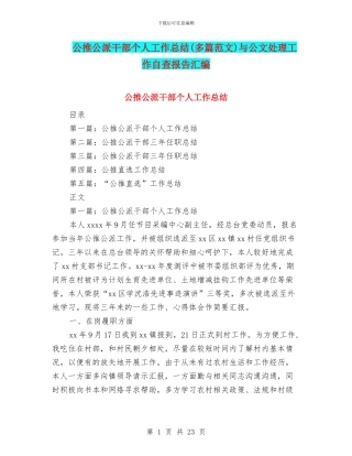 公推公派干部个人工作总结与公文处理工作自查报告汇编