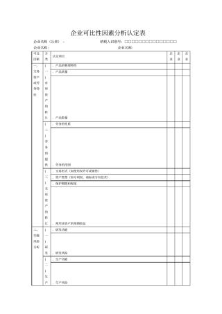 企业可比性因素分析认定表