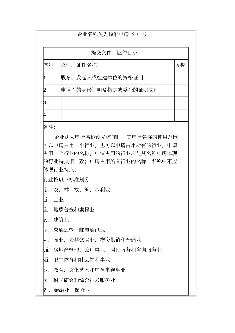 企业名称预先核准申请书一_第2页